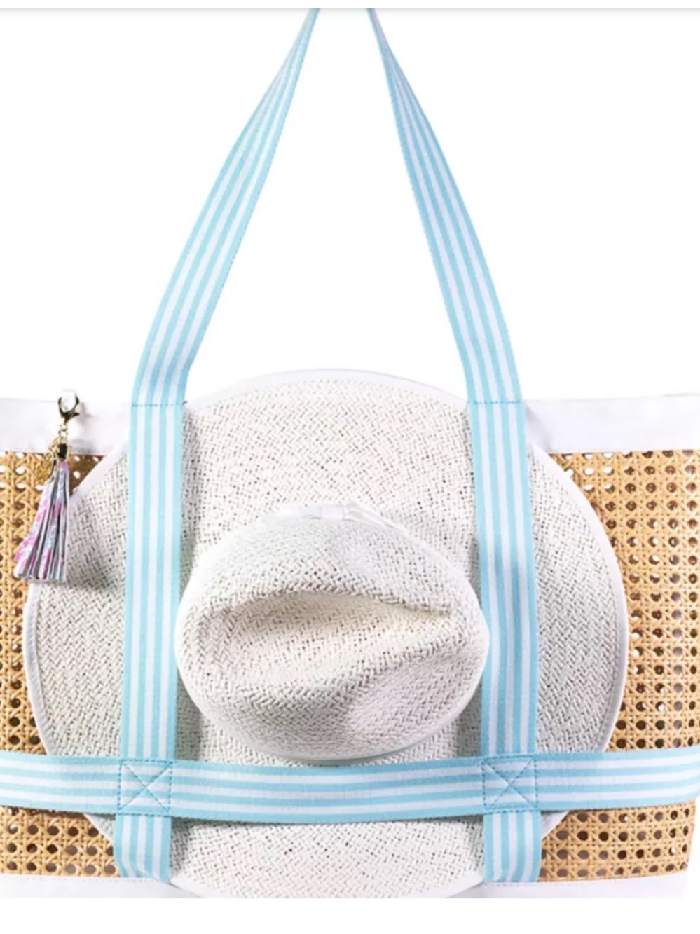 Lilly Pulitzer ⭐️NWT⭐️Woven Straw Tote with White Trim & Aqua Straps - Picture 2 of 5